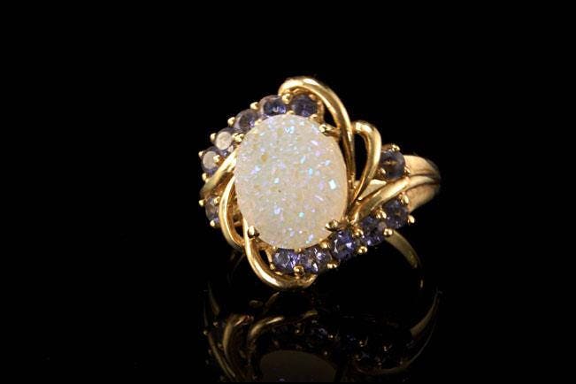 Vintage Moderne 10K Gold Druzy Quarz Iolith Ring von SummitTreasures