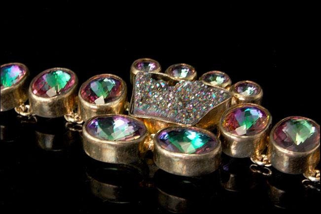 Vintage Moderne Wassermelone Strass Druzy Bergkristall Sterling Armband von SummitTreasures