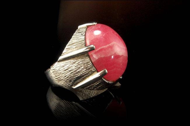 Vintage Modernist Rhodochrosit Sterling Silber Dome Ring Siegelring von SummitTreasures