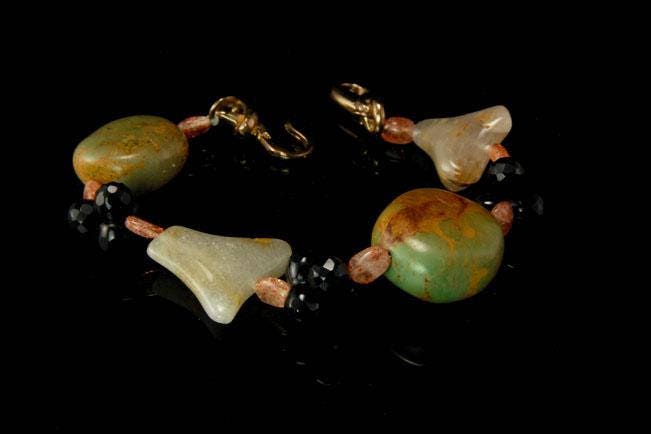 Vintage Türkis Achat Facettierte Onyx Perlen 925 Sterling Silber Armband von SummitTreasures