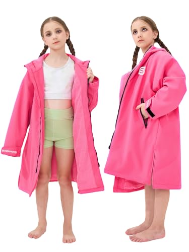 Summshall Wasserdichter Wickelmantel Für Kinder, Winddicht Übergroßer Wärmemantel Schwimmen Surf Poncho Changing Robe Wechselrobe Mit Plüschgefüttert Für Strand Surfen Schwimmen Gassigehen von Summshall