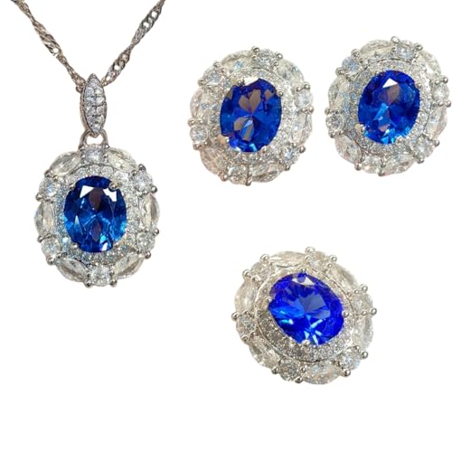Blue Spinel Simulated Stones Jewelry Set Light Luxury Open Ring Design Everyday Wear for Women Accessory von Sumpgle