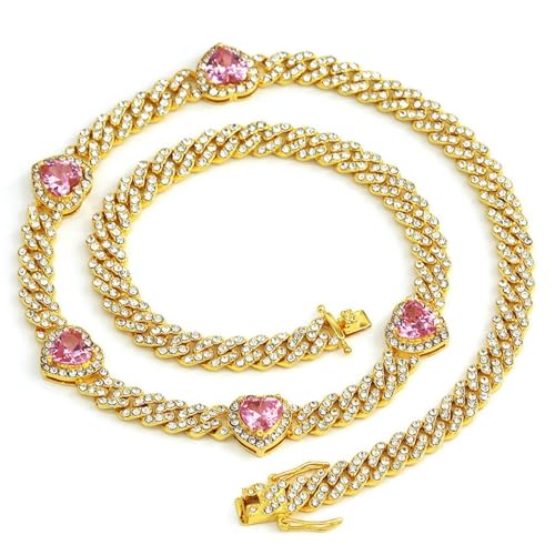 Herz-Anhänger, kubanische Kette, Halskette, Zirkonia, zeitgenössischer urbaner Schmuck, Geschenk für Damen, 7 inch/18 cm von Sumpgle