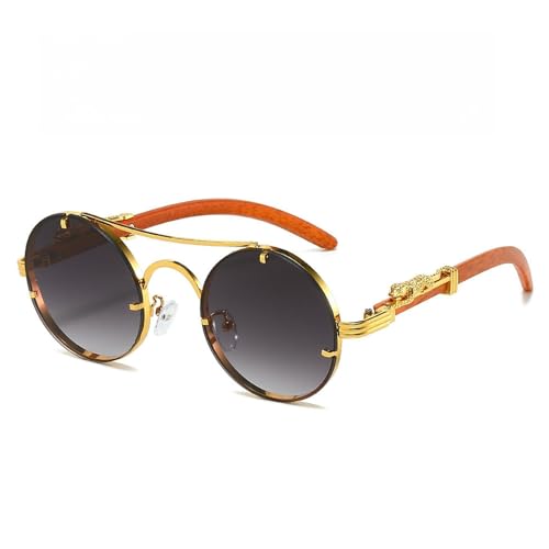 Klassische Retro-Sonnenbrille, UV400-Schutz, Doppelbrücke, Metallrahmen, Wildtier-inspiriertes Design für Männer beim Fahren, Gold/Grauverlauf Klassische Retro-Sonnenbrille, UV400-Schutz, Doppelbrücke, Metallrahmen, Wildtier-inspiriertes Design für Männer beim Fahren, Gold/Grauverlauf von Sumpgle