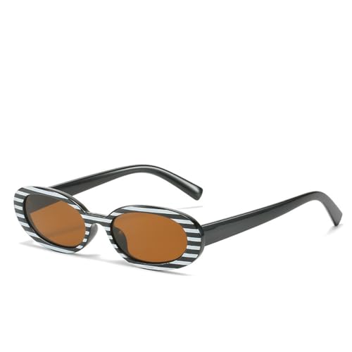 Kleine ovale Sonnenbrille für Damen, urbaner Stil, UV400-Schutz, leichter Rahmen, für Fahren, Alltag, Geschenk, Zebramuster / Blaugrün von Sumpgle