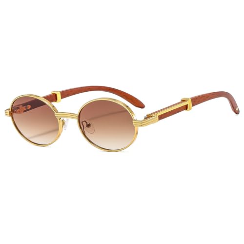 Ovale Sonnenbrille mit Holzmaserung, Unisex, klassischer Stil, UV400-Schutz, für Autofahren, Outdoor-Geschenk, Gold/Doppeltes Blaugrün von Sumpgle