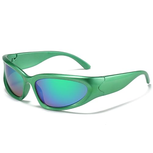 Piloten-Sonnenbrille für Damen, mechanischer Retro-Stil, UV400-Schutz, reflektierende Gläser, Multi-Akzent-Design, für urbanes Geschenk, Grün/Grün von Sumpgle