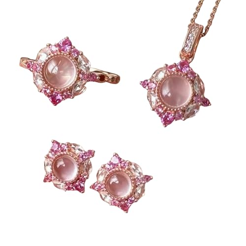 Pink Stone Jewelry Set French Inspired Design Pendant Necklace Earrings Ring Suite for Women Occasion von Sumpgle