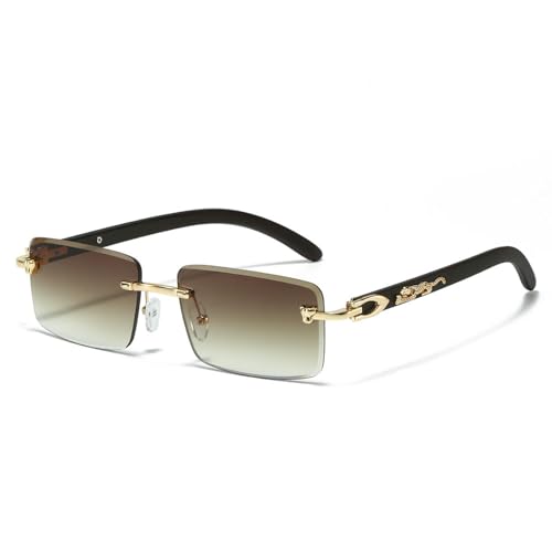 Rahmenlose quadratische Sonnenbrille mit UV400-Schutz, Leoparden-Akzent, Metallbügel, Herren-Stil, leicht, Geschenk für urbane Kleidung, Gold/Blaugrün Rahmenlose quadratische Sonnenbrille mit UV400-Schutz, Leoparden-Akzent, Metallbügel, Herren-Stil, leicht, Geschenk für urbane Kleidung, Gold/Blaugrün von Sumpgle