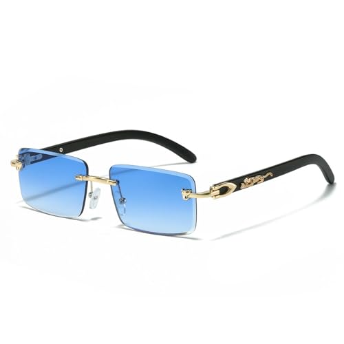 Rahmenlose quadratische Sonnenbrille mit UV400-Schutz, Leoparden-Akzent, Metallbügel, Herren-Stil, leicht, Geschenk für urbane Kleidung, Gold/Farbverlauf Rahmenlose quadratische Sonnenbrille mit UV400-Schutz, Leoparden-Akzent, Metallbügel, Herren-Stil, leicht, Geschenk für urbane Kleidung, Gold/Farbverlauf von Sumpgle