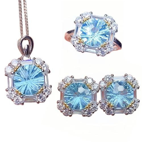 Schmuck-Set mit künstlichem rosa Topas, Sternschliff-Anhänger, verstellbare Ring-Tropfen-Ohrringe für Damen, Geschenk-Set mit Kristall-Akzenten, Set of 3 von Sumpgle