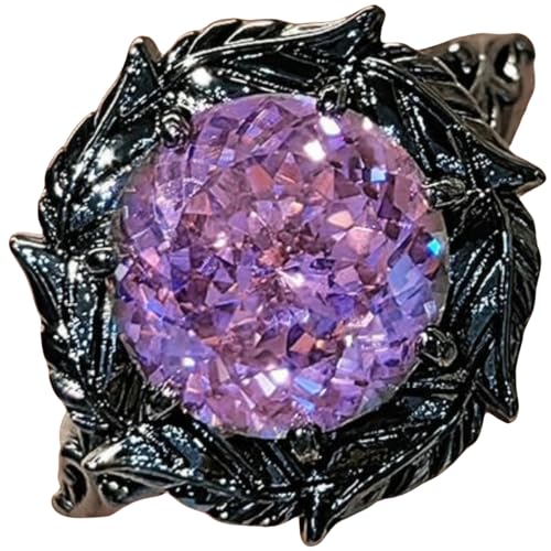 Schmuck-Set mit violetten Steinen, gedrehte Ranke, Rosenblüten-Anhänger, Halskette, Kristall-Akzent, Ohrringe, Ring für Damen, Necklace von Sumpgle