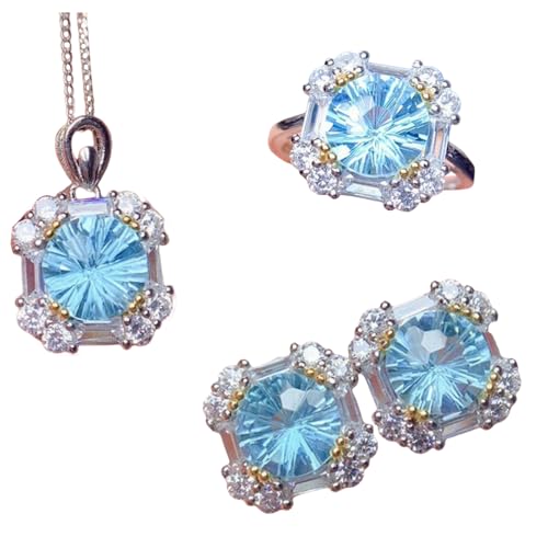 Simulated Sky Blue Topaz Jewelry Set with Cubic Zirconia Ring Pendant and Ear Studs for Women Elegant Accessories von Sumpgle
