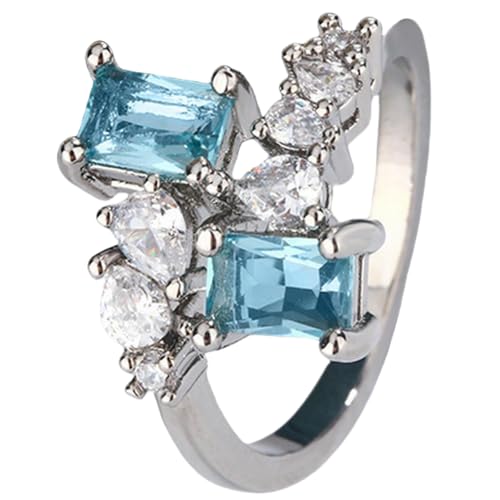 Simulierter blauer Topas, geometrischer Ring, rechteckiger Schnitt, funkelnder Schmuck, minimalistisch, für Damen, elegant, stapelbar, Geschenk, 32 von Sumpgle