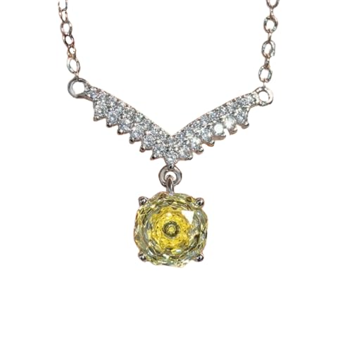 Sumpgle Achteckige Halskette mit gelbem Zirkon in Rosenschliff mit Flügel-Anhänger, Engelsflügel-Schmuck für Damen, hochklares Kristalldesign von Sumpgle