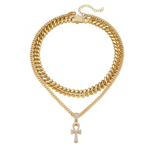 Sumpgle Ankh Schlüsselanhänger kubanische Kette Halskette mit Mikro-Pavé Zirkon Street Style Hip Hop Schmuck Geschenk für Männer von Sumpgle