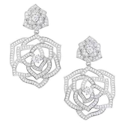 Sumpgle Floral Jewelry Set Openwork Rose Necklace Camellia Earrings Adjustable Ring Women Accessory Gift Set with Blossom Design von Sumpgle