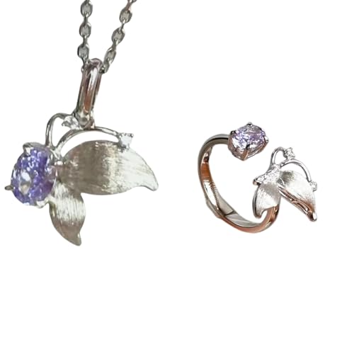 Sumpgle Brushed Butterfly Purple Crystal Pendant Necklace and Ring Set Luxury Jewelry for Women Elegant Purple Alloy Accessories von Sumpgle