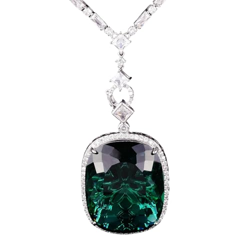 Sumpgle Chubby Rechteckige Halskette mit grünem Kristallanhänger im Nestschliff in lebendigem rotem Edelstein, Statement-Halskette, Geschenk für Frauen von Sumpgle