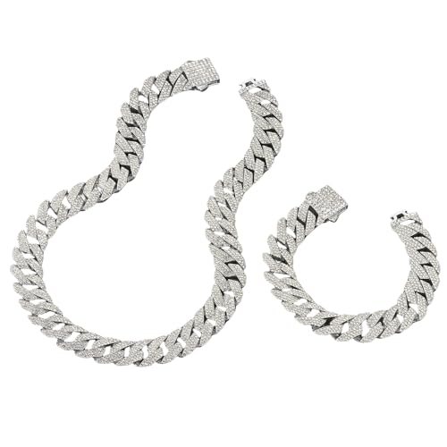 Sumpgle Cuban Chain Herren Street Style Halskette Mehrreihige Kristall Akzente Layered Design Urban Zubehör Geschenk, 20 inch/50 cm von Sumpgle