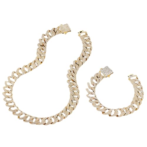 Sumpgle Cuban Chain Herren Street Style Halskette Mehrreihige Kristall Akzente Layered Design Urban Zubehör Geschenk, 8 inch/20 cm von Sumpgle