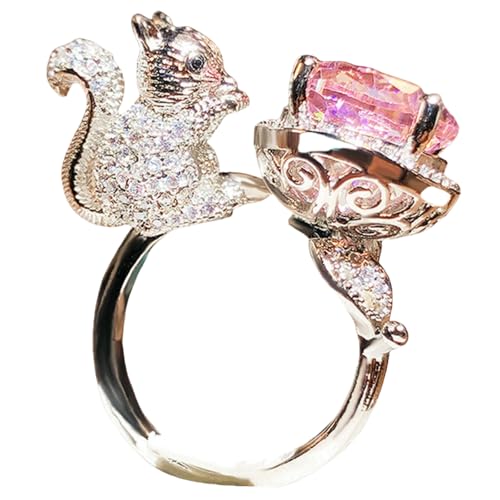 Sumpgle Designer-Eichhörnchen-Ring, rosa Zirkonia, Tier-inspiriert, Modeschmuck, Geschenk, Einstellbar von Sumpgle