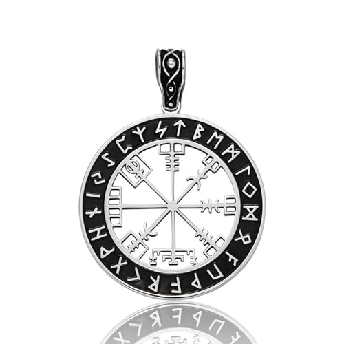 Sumpgle Doppelseitiger Wikinger Runen Anhänger schwarz Titan Stahl nordischer Schmuck gravierte Rune Amulett Halskette von Sumpgle