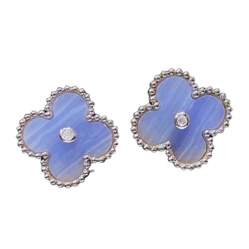 Sumpgle Doppelseitiges vierblättriges Kleeblatt Amethyst Chalcedon Goldstein Halskette und Armband Set für Frauen Verstellbares Schlüsselbein von Sumpgle