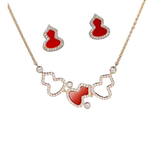 Sumpgle Edelstein-Schmuck-Set, synthetischer Karneol, Achat, Ohrringe, Halskette, Kürbis-Design, schickes Damen-Accessoire, Geschenk, 2er-Set von Sumpgle