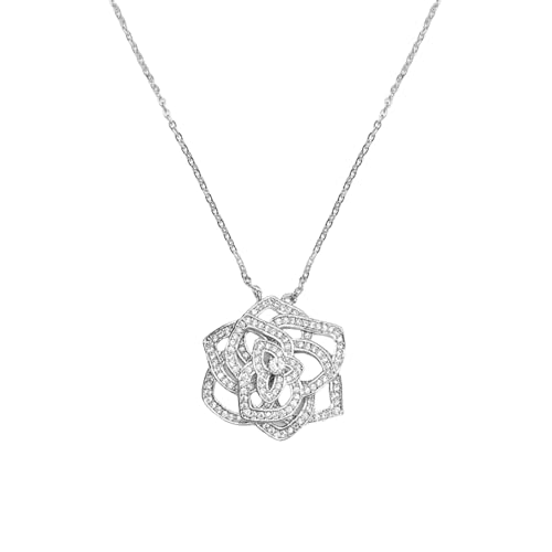 Sumpgle Floral Jewelry Set Openwork Rose Necklace Camellia Earrings Adjustable Ring Women Accessory Gift Set with Blossom Design von Sumpgle