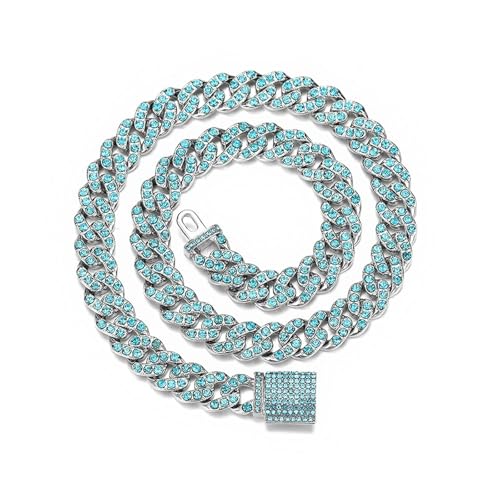 Sumpgle Hip-Hop Halskette mit blauen Kristallen, kubanische Kette, für Herren, Streetwear, modisches Geschenk, 16 inch/40 cm Sumpgle Hip-Hop Halskette mit blauen Kristallen, kubanische Kette, für Herren, Streetwear, modisches Geschenk, 16 inch/40 cm von Sumpgle