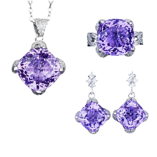 Sumpgle Imitation Aquamarine Topaz Jewelry Set with Geometric Cut Pendant Citrine Orange Earrings Violet Gem Ring for Women Gift von Sumpgle
