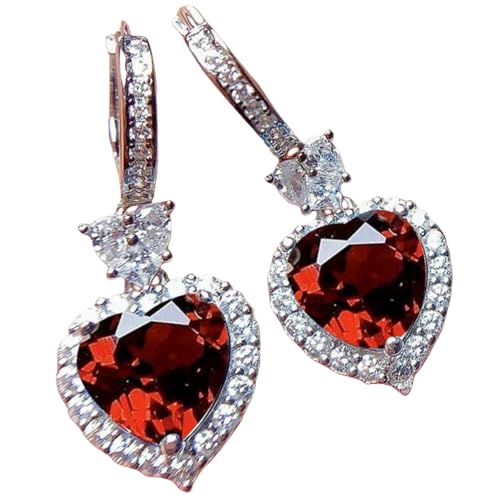 Sumpgle Imitation Blue Topaz Jewelry Set with Matching Ring Pendant Earrings Deep Red Garnet Studs Gift Set for Women Art Deco von Sumpgle