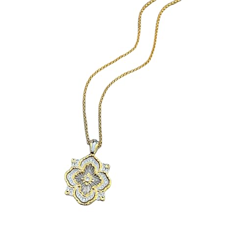 Sumpgle Italian Vintage Clover Pendant Necklace Baroque Filigree Engraved Lace Chain Two-Tone Gold Jewelry for Women von Sumpgle