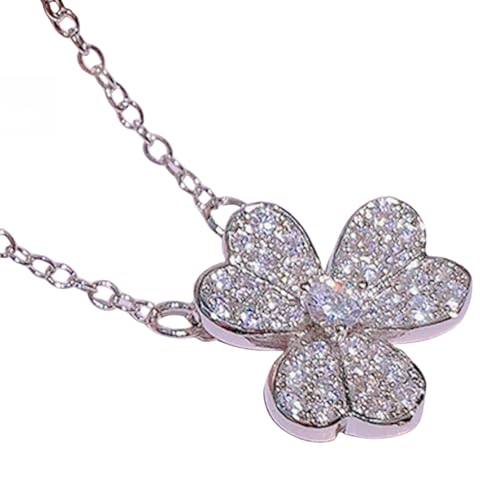 Sumpgle Kleeblatt-Ohrringe, Halskette und Ring-Set mit funkelnden Zirkonia, einzigartiges Blumendesign, Damenschmuck, auffälliges Statement-Geschenk von Sumpgle