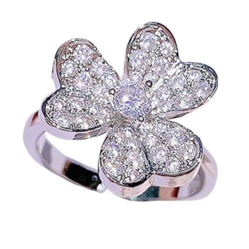 Sumpgle Kleeblatt-Ohrringe, Halskette und Ring-Set mit funkelnden Zirkonia, einzigartiges Blumendesign, Damenschmuck, auffälliges Statement-Geschenk von Sumpgle