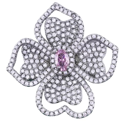 Sumpgle Kleeblatt-Ring mit rosa Kristallakzenten, verstellbar, offenes Band für Damen, vollständige Abdeckung, zierliches Schmuckgeschenk von Sumpgle