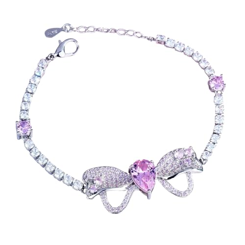 Sumpgle Luxuriöses Halsketten-Set mit Schleife und Kristallen und rosa Zirkonia, mit Armband und Ohrringen, Schmuckzubehör von Sumpgle