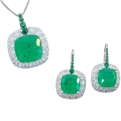 Sumpgle Luxury Imitation Emerald Pendant Necklace Set with Chunky Square Hoop Earrings and Multi-Gemstone Jewelry for Women von Sumpgle