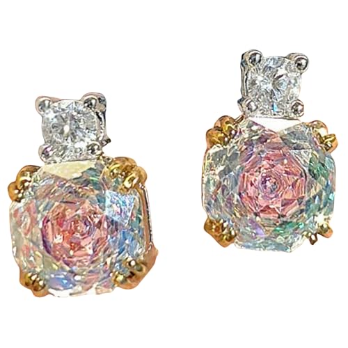 Sumpgle Octagonal Rose Cut Crystal Jewelry Set 3 Piece Necklace Earrings Ring for Women Gift Pink Zircon with Red Accents von Sumpgle