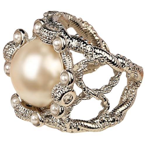 Sumpgle Offener Barockring, Perlen-Akzent, aufwendiges Blumendesign, Vintage-inspirierter Schmuck für Frauen, Geschenk, Agjustable von Sumpgle