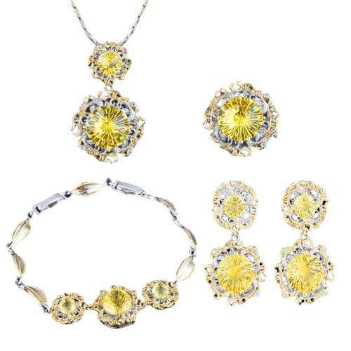 Sumpgle Olive Green Gemstone Pendant Set Firework with Adjustable Ring Yellow Diamond Earrings Jewelry for Women Elegant Accessories von Sumpgle