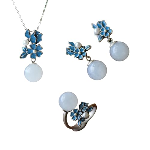 Sumpgle Ostasiatisch inspiriertes Schmuckset, gedeckte grüne Steine, konserviertes Blumenmotiv, Erbe-Design für Frauen, kulturelles Geschenk von Sumpgle