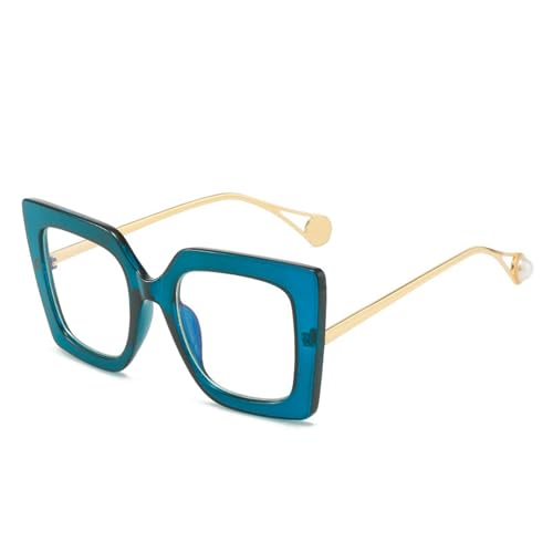 Sumpgle PC-Vollrahmen-Brille, UV400-Schutz, moderne geometrische Form, zweifarbiges Design, für Damen, Unisex, Geschenk, Blauer Rahmen von Sumpgle