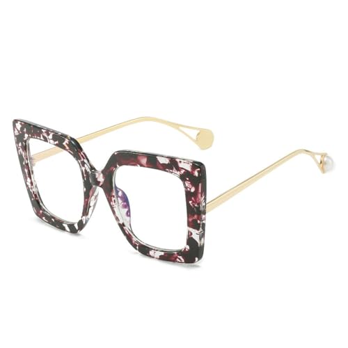 Sumpgle PC-Vollrahmen-Brille, UV400-Schutz, moderne geometrische Form, zweifarbiges Design, für Damen, Unisex, Geschenk, Violetter Blumenrahmen von Sumpgle