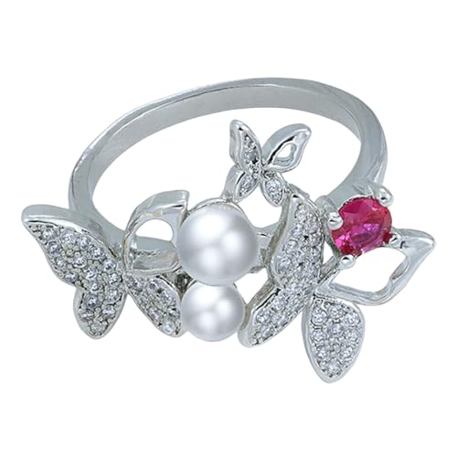 Sumpgle Schleifenring mit Zuchtperle und mikrogefasstem Zirkonia, skurriler Vintage-Schmuck, Geschenk für Frauen, 36 von Sumpgle