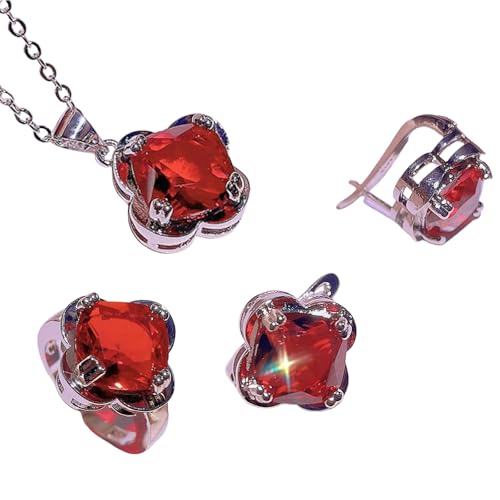 Sumpgle Schmuck-Set aus natürlichem Granat, Ohrringe, Ring, Anhänger, Halskette, Trio, handgefertigt, Damen-Accessoire, elegantes, minimalistisches Geschenk von Sumpgle