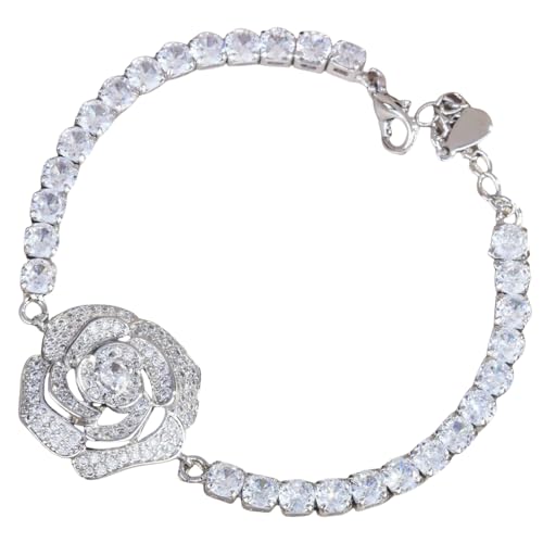 Sumpgle Schmuck-Set mit Blumenmotiv, filigrane Rose, Kamelie, Mikro-Pavé-Fassung, vierteilig, verstellbares Ringarmband für Damen von Sumpgle