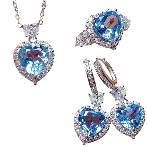 Sumpgle Schmuck-Set mit blauem Topas, mit passenden Ringanhängern, Ohrringen, dunkelroter Granat-Nieten, Geschenk-Set für Damen, Art-Deco, Set of 3 Sumpgle Schmuck-Set mit blauem Topas, mit passenden Ringanhängern, Ohrringen, dunkelroter Granat-Nieten, Geschenk-Set für Damen, Art-Deco, Set of 3 von Sumpgle