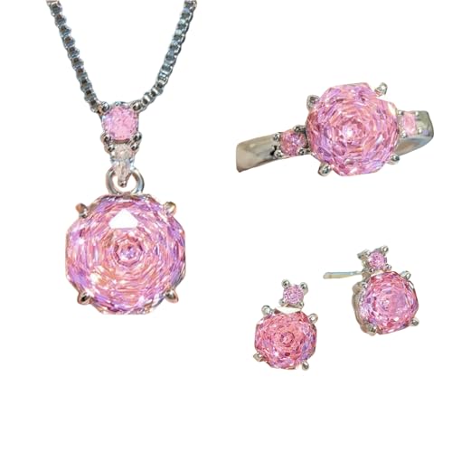 Sumpgle Schmuck-Set mit mehreren Edelsteinen und achteckigem facettiertem Anhänger, leuchtend rote Nieten, rosa Akzentring für Frauen, Geschenk, Earrings Sumpgle Schmuck-Set mit mehreren Edelsteinen und achteckigem facettiertem Anhänger, leuchtend rote Nieten, rosa Akzentring für Frauen, Geschenk, Earrings von Sumpgle